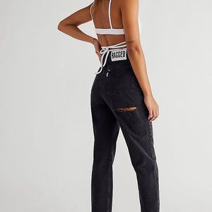 The Ragged Priest Black Slash Mom Jeans